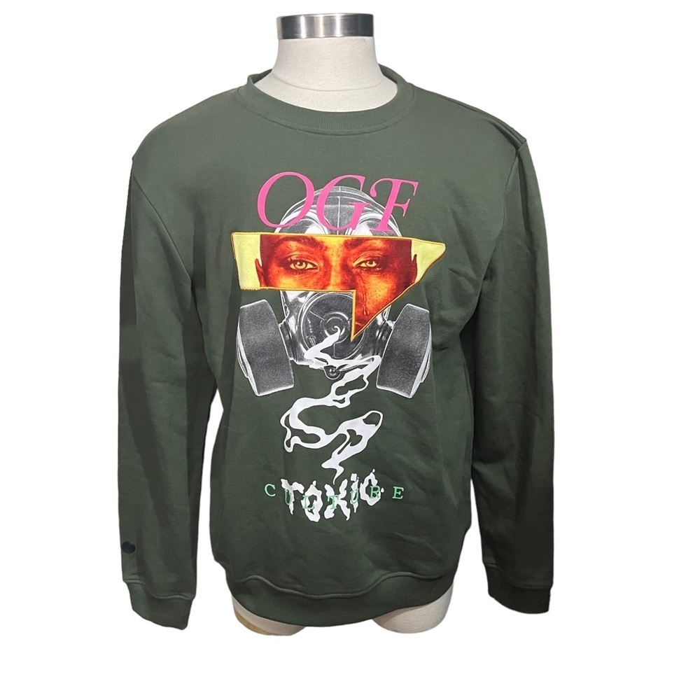 Original Fable Toxic Culture Men Olive Graphic Print Crew Sweatshirt Sz 2XL NWT